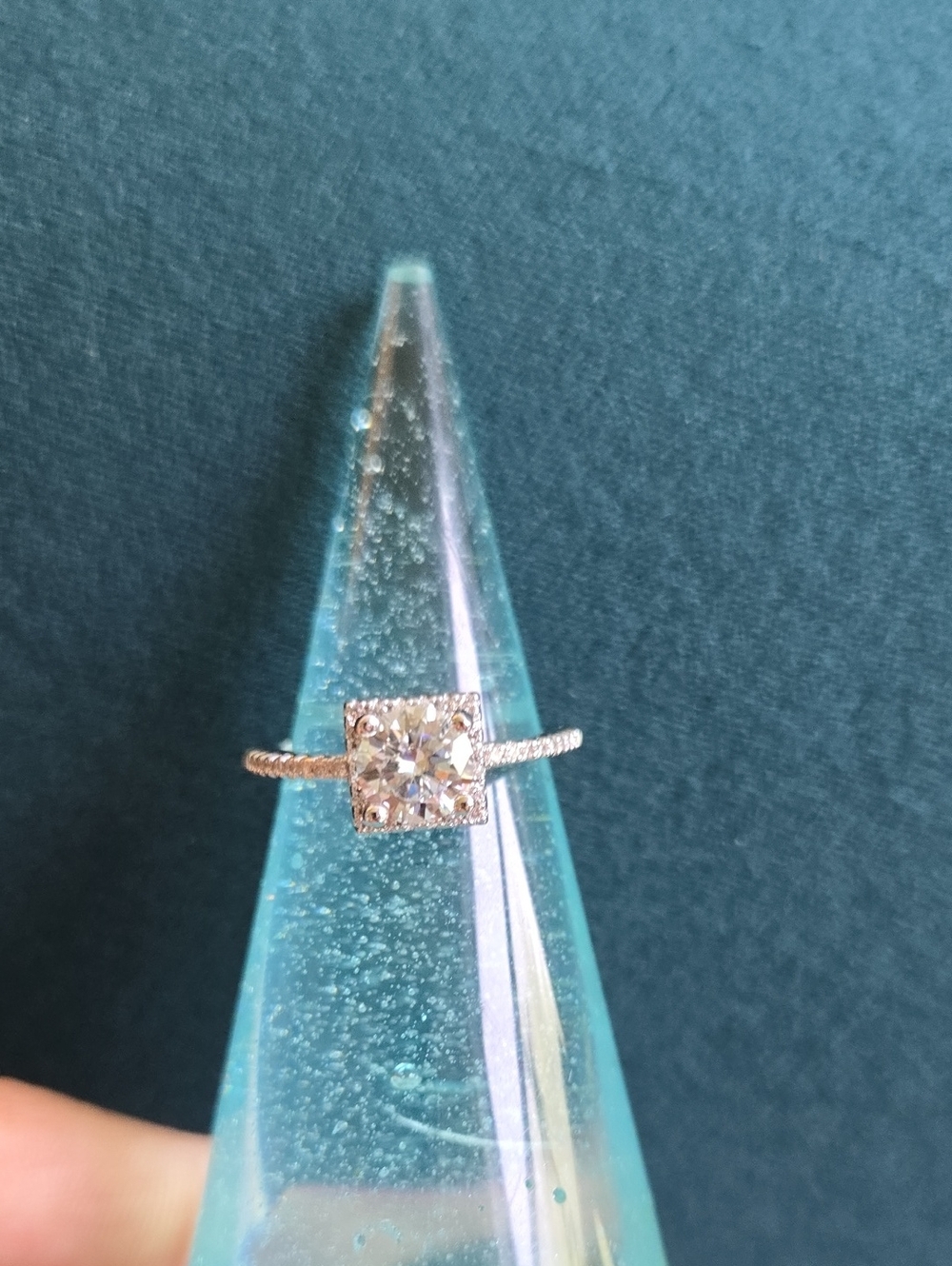 Delicate Sterling Silver Clear Moissanite Engagement Halo Ring